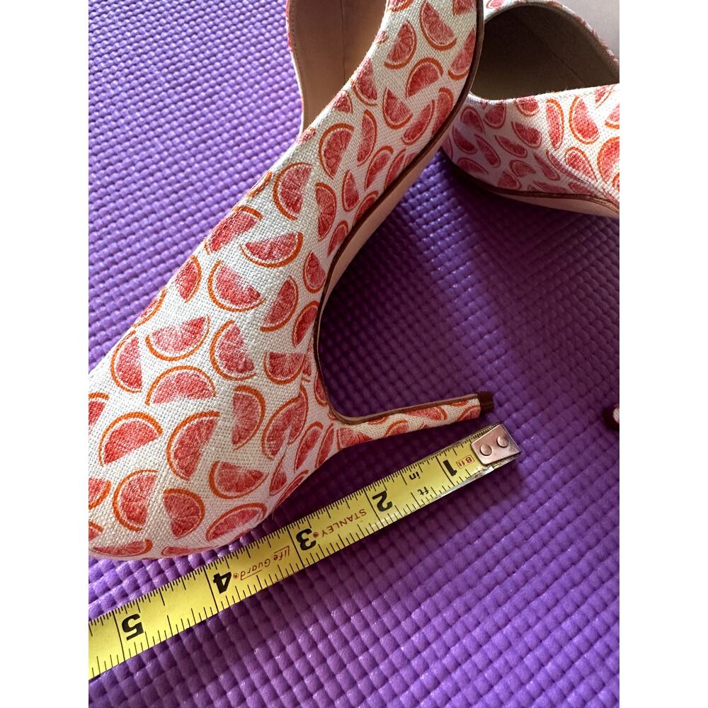 New $745 Manolo Blahnik Pumps Size 37 EU 7 US White Orange Linen Grapefruit - Picture 7 of 12